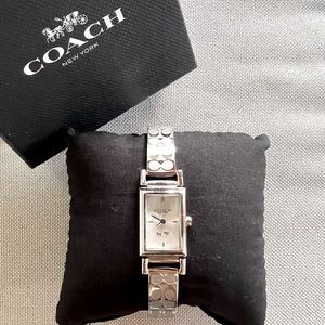 Coach Silver Bangle Rectangle Stainless Steel Signature Dial Watch
